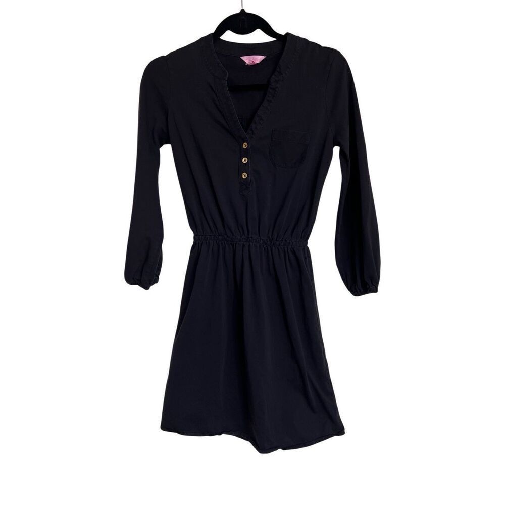 Lilly Pulitzer Beckett Shirt Dress Womens Size XS Black 3/4 Sleeve Casual